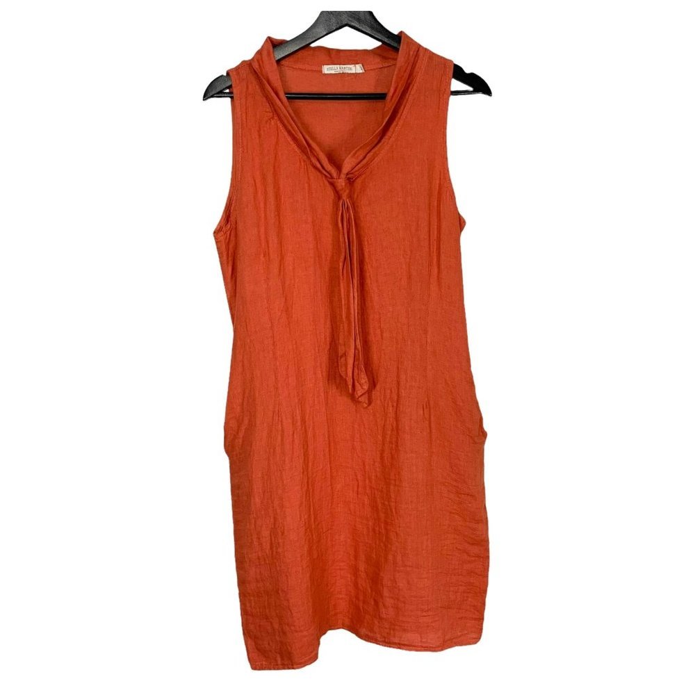 Stella Martini Orange Linen Sleeveless Mini Dress Medium